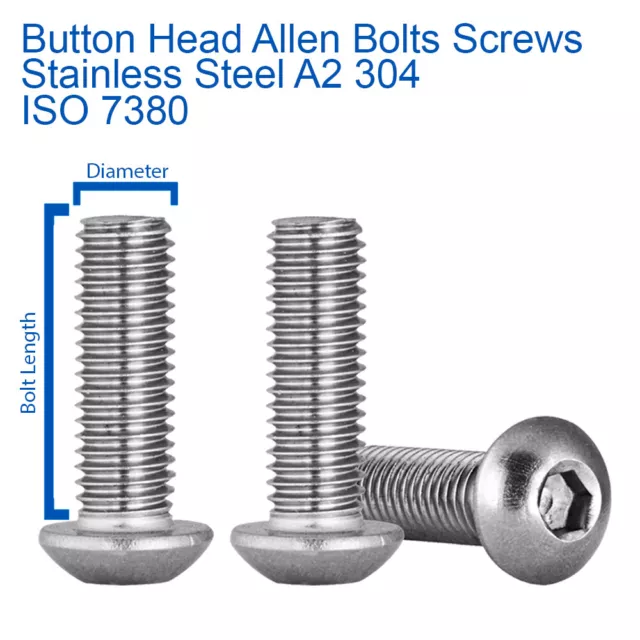 M6 - 6mm BUTTON HEAD ALLEN BOLTS HEX SOCKET SCREWS A2 STAINLESS STEEL ISO 7380