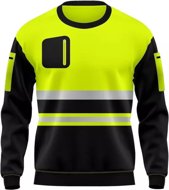 Mens Hi-Viz High Visibility Crew Neck Soft Shell Jumper Work Safety Sweatshirt 3