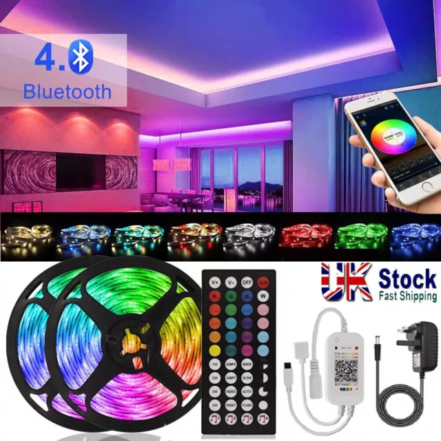 LED Strip 5-30M 5050RGB Lights Colour Changing Tape Cabinet Home Kitchen UK Plug