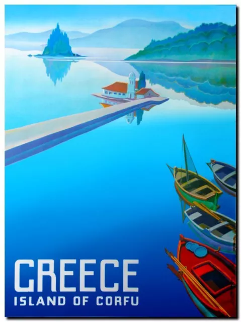 Vintage Illustrated Travel Poster CANVAS PRINT Greece Island of Corfu 8"X 10"