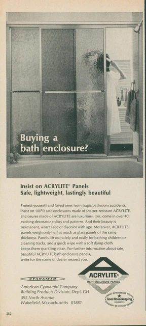 1965 Acrylite Panels Bath Enclosure Woman Blow Dry Hair Vintage Print Ad GH2