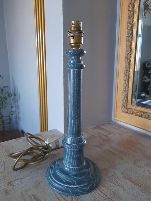 Vintage BHS blau holz bemalt Lampenbasis Licht Hausform 14 Zoll hoch
