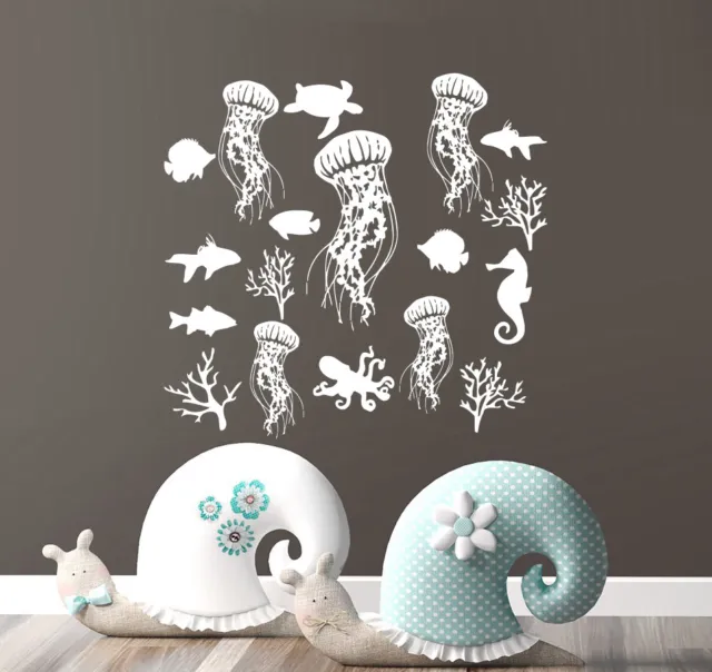 Sea Shell Art Jellyfish Wall Decals Vinyl Decal Bathroom Stickers Nautical Ah101