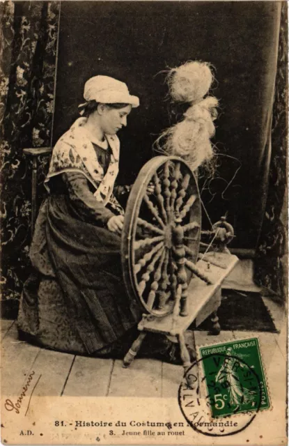 CPA AK Folklore - Costume in Normandy - Young Girl with the Wheel (698824)