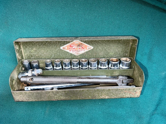 S-K TOOLS 1/4" Dr  Ratchet Socket Extension Wrench Metal Box US SNAP -ON VINTAGE