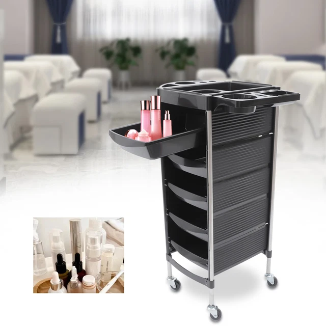 Höhenverstellbarer Friseurwagen Mit Ablage – Mobiler Salon-Trolley Aus Alu, 64-108 Cm, 6 Kg Tragkraft, Schwarz (45x33 Cm Tablett)