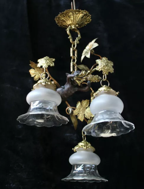 Gorgeous vintage bronze metal putti cherub crystal glass chandelier lamp 2