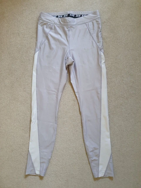 Leggings Yoga Nike Donna DRI-FIT Grigi Palestra Corsa In Grigio Argenteo Taglia S