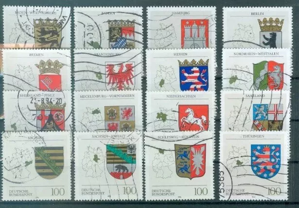 Germany , BRD  Wappen der Länder alle 16 Werte gestempelt , stamps used