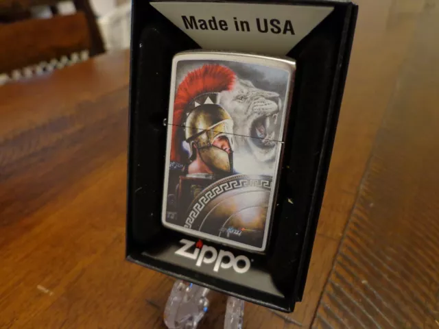Mazzi Spartan Warrior And Roaring Lion Zippo Lighter Mint In Box