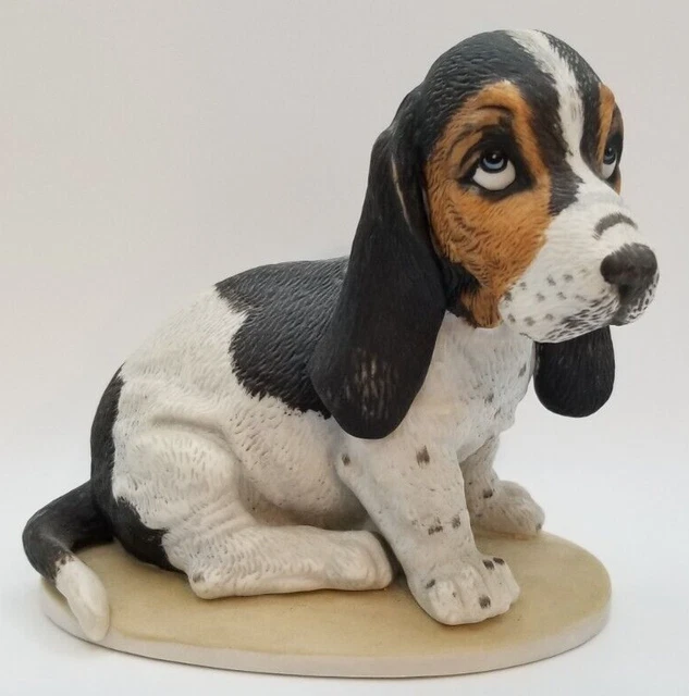Vintage 1983 Homco Masterpiece Basset Hound Dog Porcelain Figurine Sad Puppy