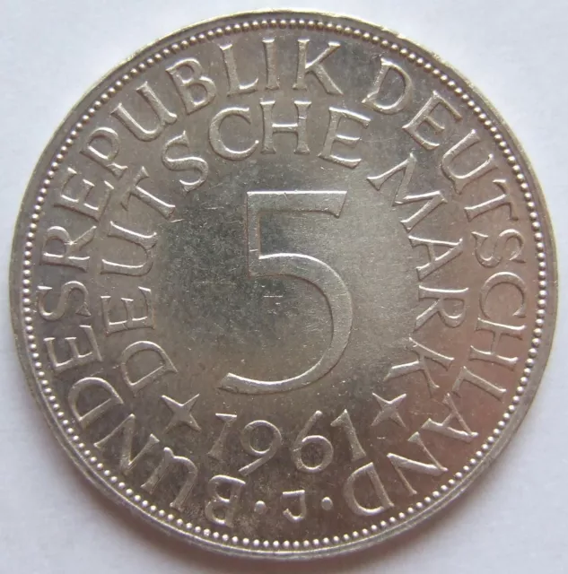 Münze Bundesrepublik Deutschland Silberadler 5 DM 1961 J in fast Stempelglanz