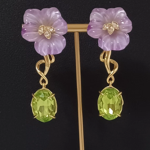 Boucles D'oreilles Florales Alexis BITTAR - Pensées Roses En CZ Plaqué Or - Neuf Avec étiquettes