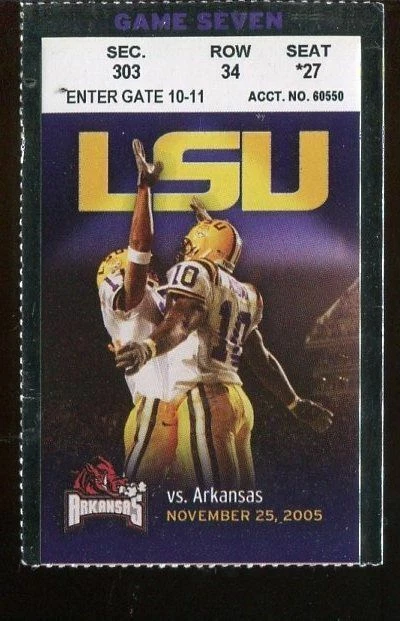 College Football Ticket LSU Tigers - 2005 - 11/25 - Arkansas - Les Miles