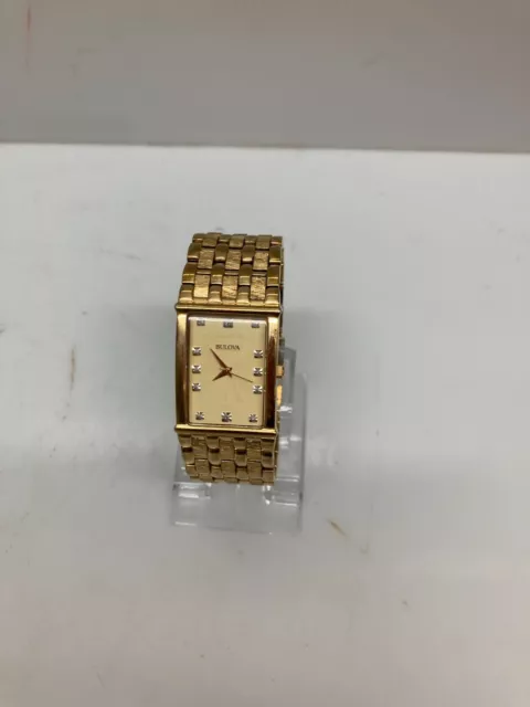 Bulova Men's Watch 97F52 Quartz Diamond Dial Gold Tone Stainless Steel Wide Band