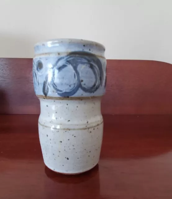 Studio Art Pottery Blue Speckled Tumbler Cup Vase-Artist Signed
