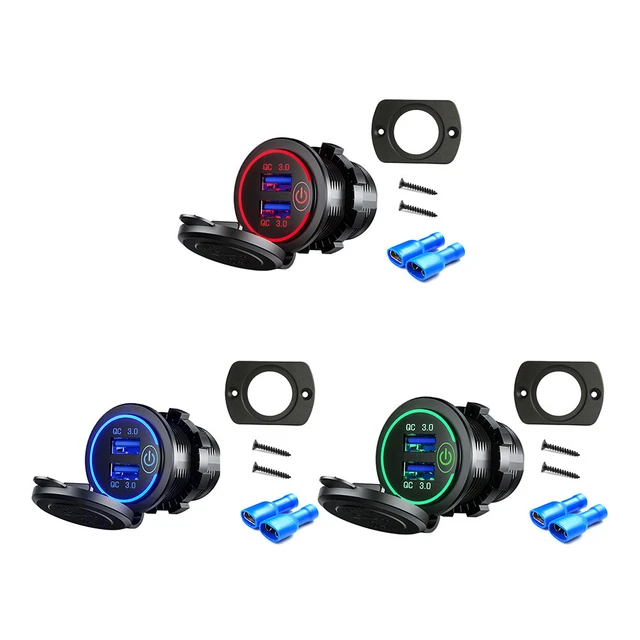 Caricabatterie auto doppio USB con interruttore touch QC3.0 12-24V adattatore presa ricarica rapida