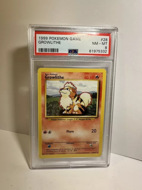 PSA 8 - Pokemon Card - Base 28/102 - GROWLITHE (uncommon) - NM-MT