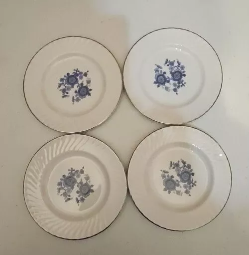 Set of 4 Vintage Enoch Wedgwood Turnstall Royal Blue Ironstone Bread Plates