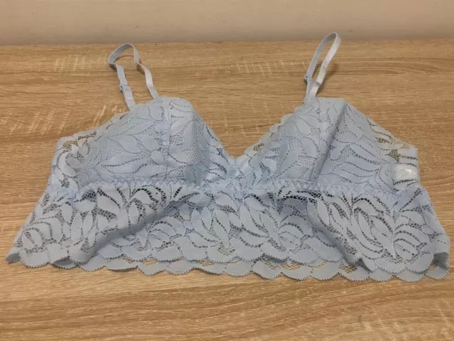 PRIMARK LIGHT BLUE Lace Bralette Non-Wired Bra Uk Size S 10/12 Eur