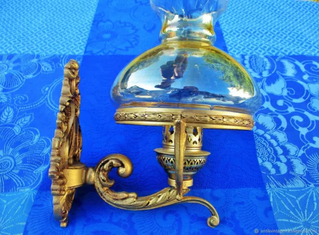 Applique ancienne Rocaille bronze laiton verre Old wall lamp Rocaille bronze