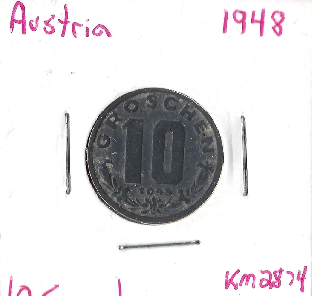 Coin Austria 10 Groschen 1948 KM2874