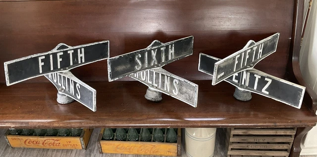 (3) Stacked Double Street Signs Intersection Heavy Cast Aluminum 50’s Bar Loft