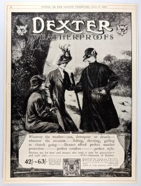 1912 Dexter Weatherproof Coats Hunting Fox Punch Magazine UK Ad Original 8x11"