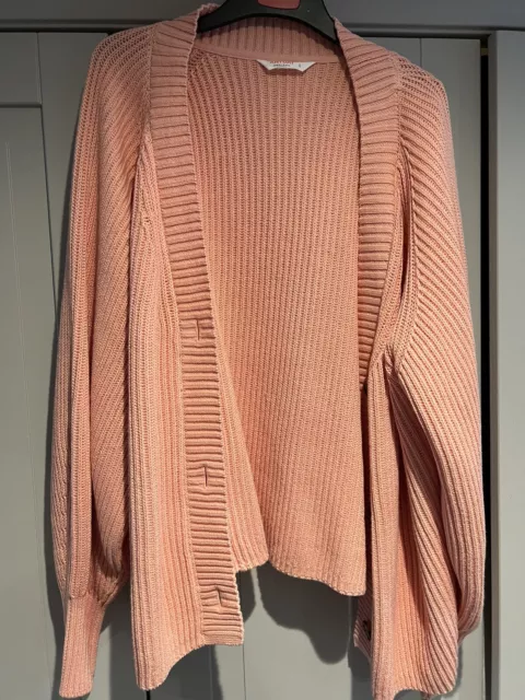 John Lewis Anyday Ladies Textured Pink Cardigan - Size Large. Oversized Fit