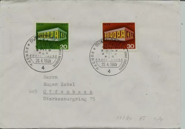 BRD FDC MiNr 583-584 (20) Europa (CEPT) 1969 Vereinigung-Politik-Gemeinschaft-