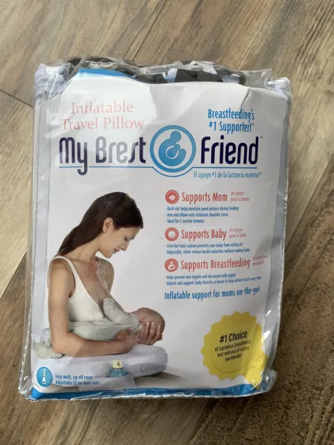 MY BREST FRIEND Inflatable Travel Pillow Easy Wash Zip Off Cover Black White NEW