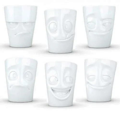 1 x FIFTYEIGHT Lustige Gesichter Tassen NEU Becher OHNE Henkel aus Porzellan 58
