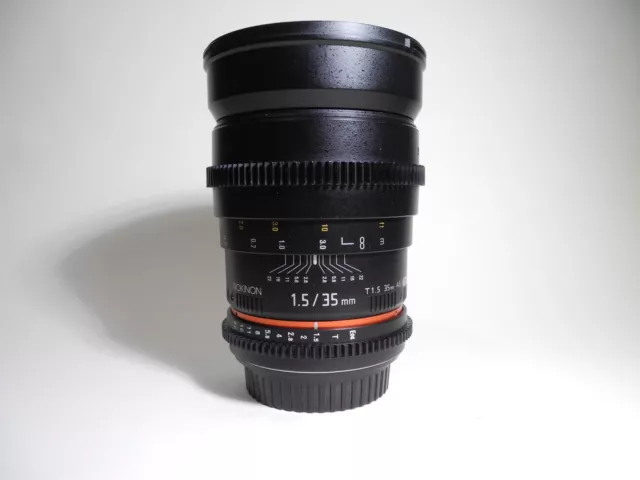 Rokinon Cine 35mm T1.5 AS UMC lens for Canon EF mount cameras.