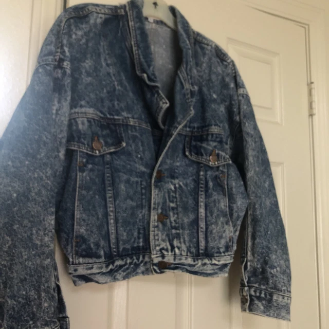 MENS VINTAGE STEEL 80s acid wash denim jacket shoulder pads large EUR