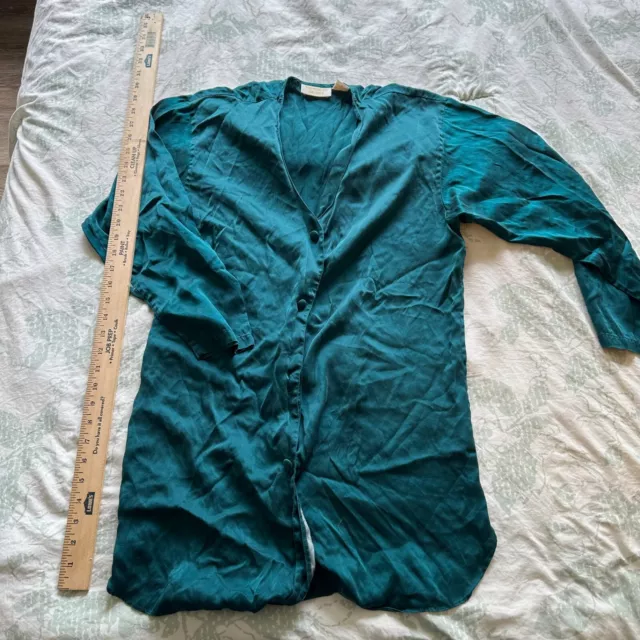 Victoria’s Secret nightwear 100% silk lingerie dressing gown green blue buttons
