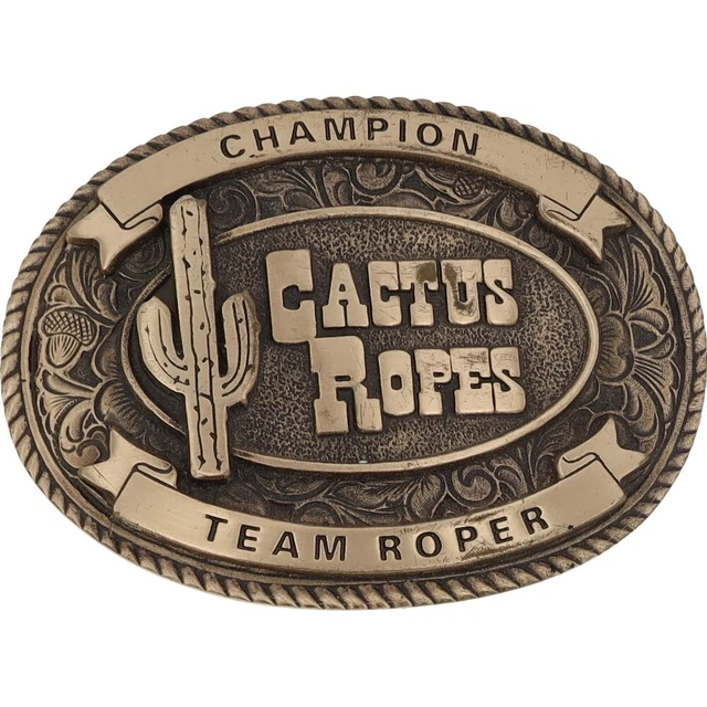 BRASS CACTUS ROPES Rodeo Team Roper Calf Roping Cowboy Western Vtg Belt