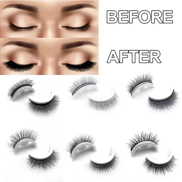 1 Pair Reusable Fake Glue Free Eyelashes Natural Curly Self-adhesive Lash Exten