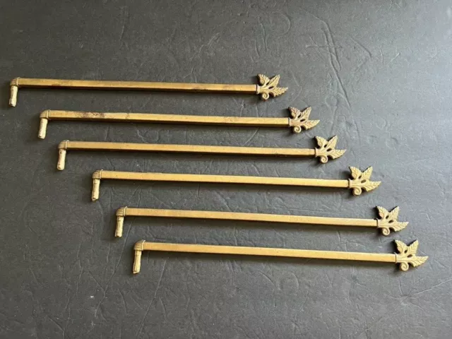 Set 5 Antique Curtain Drape Rods Gold Victorian Ornate Cast Metal Swing Arm Leaf