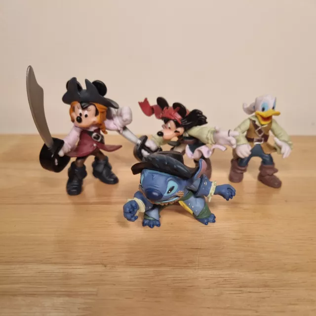 4 Disney Pirates of the Caribbean Mickey Mouse Figures (Stitch, Donald, Minnie)