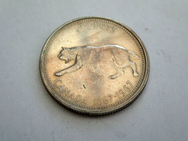 CANADA 1867-1967 100th ANNIV OF CANADA KM#52 25 CENTS 80% SILVER VF 1050841/842