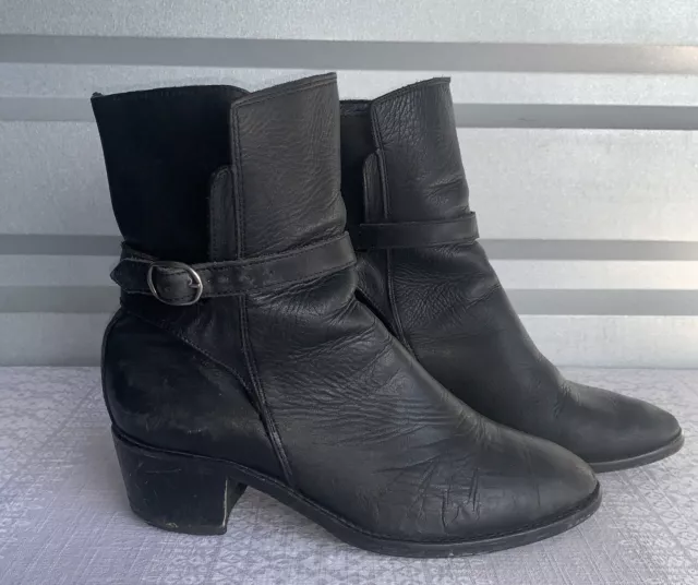 AllSaints Jodhpar Black Leather Buckle Boots Size 38 7.5 Boho Moto Hobo Pull Up