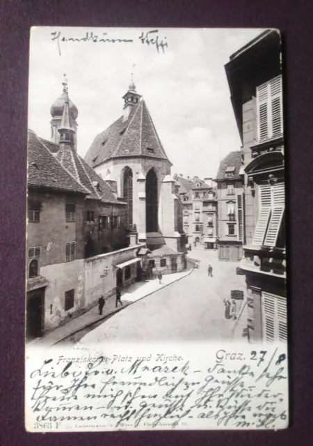 AK Steiermark,  Graz,  Franziskaner Platz, gel. 1903,   Rarität,