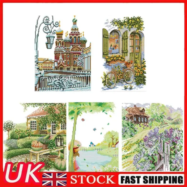 Home Cross Stitch Landscape 14CT Stamped Canvas DIY Embroidery Needlework Kits