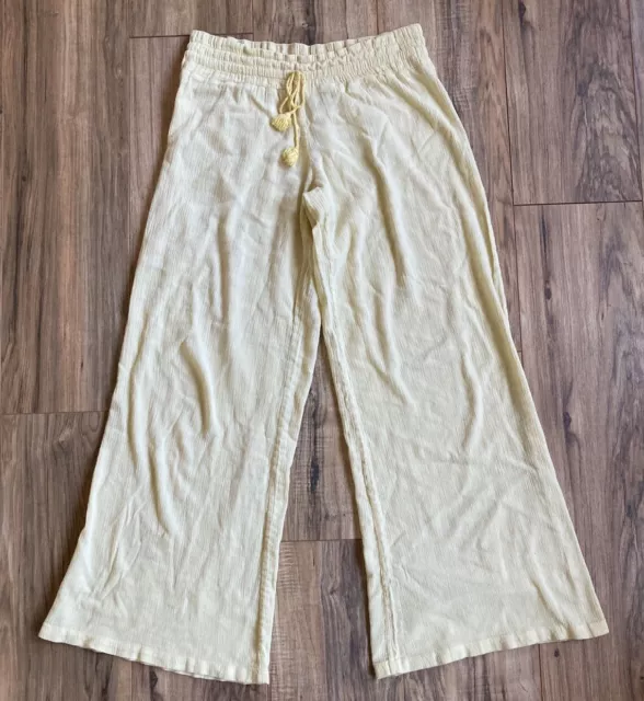 Women's J Crew Wide-Leg Yellow Seaside Pants Elastic Waist Cotton Size Small