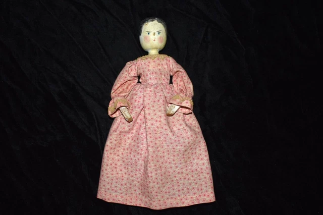 Vintage Grodnertal Grodner Wooden Carved Jointed Dutch Peg Doll 11.5"T