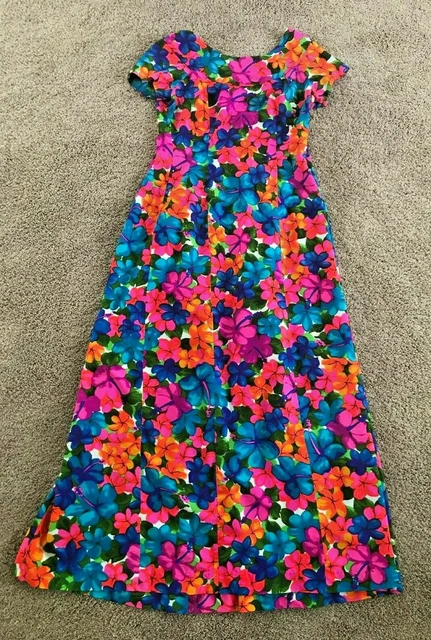 vintage MADE IN HAWAII aloha Hawaiian Long Length colorful dress