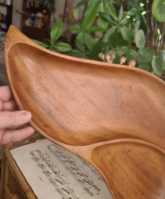 Vintage Wooden Teak Dolphin Monkey Pod Hand Carved Tray Mid Century Large