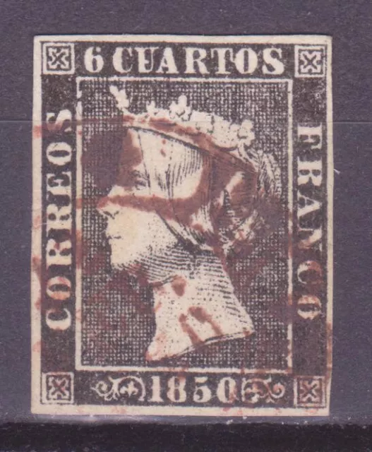 España Edifil N° 1, 6 Cuartos Negro Matasellos Fechador En Rojo De Valencia