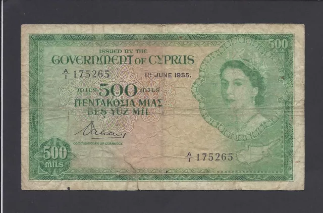 Cyprus  - 500  Mils   1955     @      @