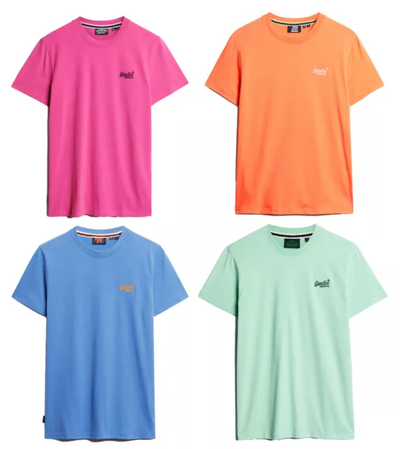 Superdry T Shirt Mens Crew Neck Short Sleeve Essential Logo Blue Pink Orange